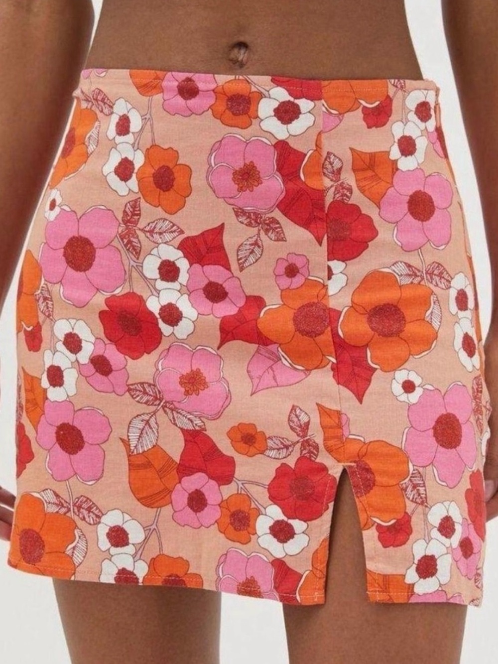 Urban Outfitters Pink & Orange Floral Mini Skirt